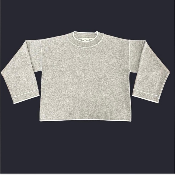 Max Studio Tops - Max Studio Gray Crewneck Sweater with White Trim